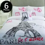 Bon Reve Eiffel Tower KING Bed 6 Piece Bed Pack | Includes Quilt & Fitted Sheet