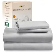 Soft King Size Sheets Set - 100% Cotton Sateen King Sheets with Deep Pockets,