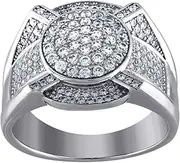 [JewelryWeb] 925 Sterling Silver Mens CZ Simulated Diamond Round Head Size 7 10.5mm Cluster Band Ring Wedding-Band for Men