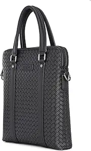 [Legwork] Vegan Leather Briefcase Pro Compact – Water-Resistant Laptop & Tablet Bag with iPad/MacBook 14" Compartment, Dual Handles & Detachable Sling, Black, L
