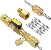 SURIEEN R410A R22 Valve Core Remover Installer Tool with Dual Size SAE 1/4 & 5/16 Port, for R410 R32 R22 R12 R407 R404 R600 HVAC System, with Valve Cores and Removal Tool