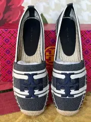 Tory Burch Double T Jacquard Espadrille Blue Chiaroscuro/Ash White/US9/$199