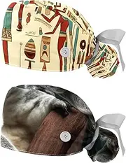 [YTYVAGT] 2-Pc,Nurse Scrub Caps,Scrub Hats with Buttons and Cotton Sweatband,Ancient Egypt Nation