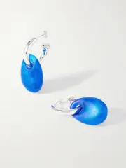 [Dinosaur Designs] Dinosaur Designs - Small River Rock Silver-tone And Resin Hoop Earrings - Cobalt blue - One size One size Blue