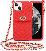 Yatchen Wallet Case for iPhone XR,Crossbody Phone Case with Lanyard Strap Cute Flip Credit Card Holder Soft Silicone Girls Lady Handbag Cover for iPhone XR Red