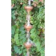 Pure Copper 8.5 Ft Rain Chain with Pyramid Square Cups and Diamond Link Chain