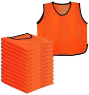 A2Z 12 Pack Sports Mesh Bibs Comfortable During Football Rugby Sports Kids/Adult Orange Kids (9-14 Years)