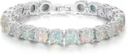 [CiNily] Created Blue White Fire Opal/Mystic Clear Crystal Bracelets for Women 18K White Gold Plated Big Round or Oval Shape Gems Bracelet Jewelry Gifts