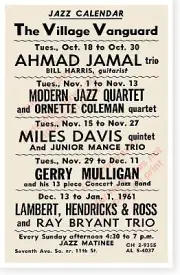 Miles Davis 1960 Village Vanguard New York City Jazz Broadsheet Concert Poster