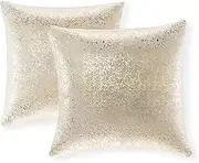 Xinrjojo Solid Color Cotton Linen Decorative Throw Pillow Case Cushion Cover Pillowcase for Couch Sofa Bed,2 Pack,18 X 18 Inches, Suede Leather, Bronzing- Light Gray, 2 Pack,18''x18''