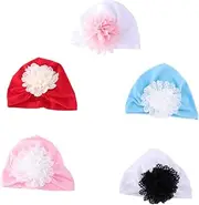 [ROMISBABA] 5Pcs Mesh Flower Bonnet for Ruffle Design Soft Cotton Beanie Hats Red Blue Pink White Black Fashionable Scarf Wrap
