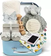 Newborn Baby Shower Gifts Set: 9PCS Boy Gifts Hamper Including Baby Blankets&...