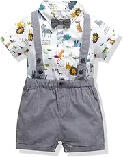 [SeClovers] Baby Boy Tuxedo Outfits|Gentleman Bowtie Romper Suspender Set,Toddler Formal Suit