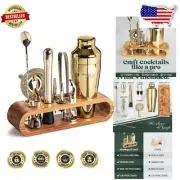 Heavy-Duty 10-Piece Bartending Set with Bamboo Holder - Perfect Gift Idea
