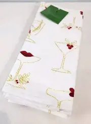 Kate Spade NY Christmas Kitchen Towels Martini Glasses Holly Set (2) NWT BARWARE