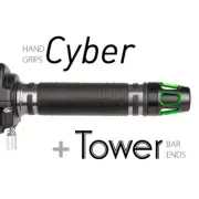 KiWAV Motorcycle Cyber Grips Dark Gray with Tower Bar Ends Green/Black