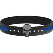 Thin Blue Line Skull Silicon Bracelet (BLUE) SBLT-010