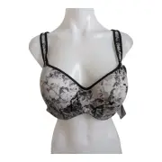 New Avenue Body Size 42B Balconette Bra Black Grey Floral Adjustable Straps