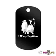 I Love My Papillon Engraved Keychain GI Tag dog Many Colors