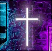 Sign Lamp Cross Neon Light Sign Home Decoration LED Neon Lamp Sign Decor White Wall Decoration Wedding Birthday Party 13.6cmx24cm