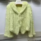 Hottest Cute Rabbit Fur Coat Fur Jacket Loose Manual Weave Hooded Flare Sleeves