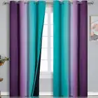 Teal Blackout Curtains 84 Inches Long, Ombre Purple Blackout Curtains for Bed...