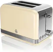 [Swan] ST19010CN Retro 2-Slice Toaster with Defost/Reheat/Cancle Functions, Cord Storage, 815W, Retro Cream
