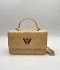 VALENTINO ORLANDI Taupe Quilted Bag Purse Gold Metal Chain Shoulder Strap New