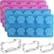 4 Packs Silicone Dog Paw Mold and 3 Packs Stainless Steel Bone Cookie Cutter, SourceTon Assorted Sizes Dog Bone Biscuit Cookie for Homemade Treats and Cat Animal Paw Ice Candy Chocolate Baking Mold