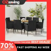 Outdoor dining set 9 piece black cushion cream white rattan table 0110
