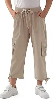[MoFiz] Parachute Pants for Girls with Pockets Loose Fit Casual Capri Pant Dressy Lightweight Kids Baggy Cargo Pants for Hiking