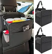 Witaxima 2 Pack Upgraded Car Seat Organizer Backseat with Storage Pockets, Multipurpose Car Organizer Hanging Car Trash Bag Premium PU Leather Garbage Can 2.14 Gallon Large Capacity Accessories Black