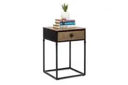 Black Bedside Table with Storage Drawer | Gold Finished Textured Top