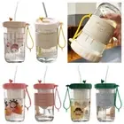 1Pcs With Lid Straw Glass Bottle BPA Free Straw Cup For Water Coffee Drinks