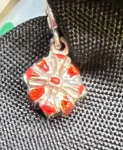 Vintage MONET Silver Tone & Red Wrapped Add On Gift Box Bracelet Charm
