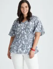 AUTOGRAPH-SHORT SLEEVE WOVEN PAISLEY PEPLUM TOP- PLUS14, NWT RRP $79