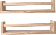 2 Piece Nursery Bookshelf,Childrens Room Floating Bookshelf,Wall Mounted Floating Bookshelf,Solid Nursery Bookshelf,Kitchen Bedroom Living Room Spice,Small Objects Placement Shelf(Natural Wood)
