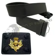 Real Leather Kilt Belt Buckle Plain Scottish Thistle Buckle Black Finish 4 Demo