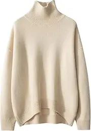 [Generic] Women High Collar Cashmere Sweater Thick Knit Pullover Sweater Women Loose Long Sleeve Jumper Top