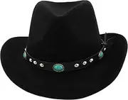 [Holiberty] Mens Felt Western Cowboy Hat Women Floppy Wide Brim Sun Bucket Hat Retro Cowgirl Panama Fedoras Packable UPF50 Beach Cap