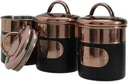 Maria`s Selection Black & Copper Metal Tea Coffee Sugar Storage Canister Set Jar Pots Tins