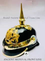 Prussian Pickelhaube Hemet | Material : Leather, Brass