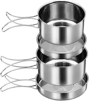 Stainless Steel Camping Cooking Pot 4-Piece Set, Outdoor Camping Portable Cookware, Folding Handle Cooking Set for Outdoor, Indoor, Kitchen, Home, Camping, Travel, Picnic