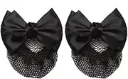 2 Pcs Bowknot Hair Bun Clips Hair Bun Cover Barrettes Bow Bun Cover Hairnet Elastic Mesh Hair Clips Lace Bow Decor Hair Net for Lady Women (Black, One size)