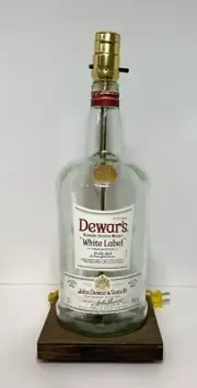 Dewar's Scotch Large 1.75L Whiskey Liquor Bottle TABLE LAMP LIGHT Wood Base