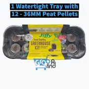 Jiffy Tray with 12 Peat Pellet Seed Starter Greenhouse Kit, 36MM With Lid.