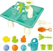 Outdoor Water Table - Sand Water Table with 12 Beach Toys - Outdoor Activity Sensory Playset, Backyard Toy for Boys Girls Park Beach Picnic Play