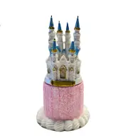 DEZICAKES Princess Birthday Party Castle Topper on Fake Cake Pink Glitter