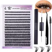YSHIGUING 280Pcs Lash Extension Kit Individual，8-16mm Mixed Length Clusters Lash Clusters，Bond and Seal,and Eyelash Tweezers Eyelash Brush DIY Various Styles Easy to Apply (Black)