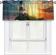 LHBWCVN Lighthouse Valances for Windows, Rod Pocket Window Treatment Drapes Farmhouse Kitchen Curtains Short Blackout Window Curtains for Living Room Bedroom Decor 54x18 Inch